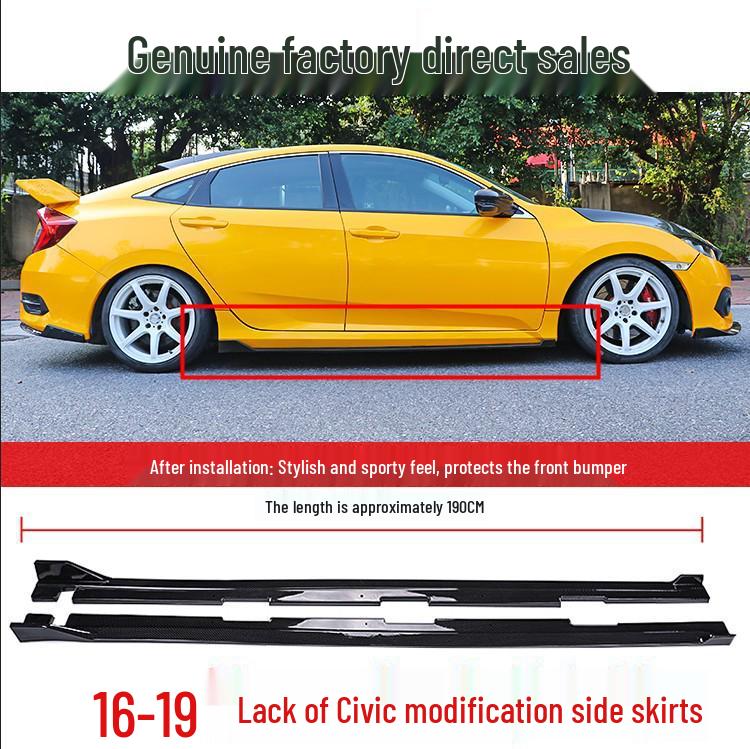 Carbon Fiber Style Side Skirts for 2016-2019 Honda Civic Sport (10th Gen) - Gloss Black