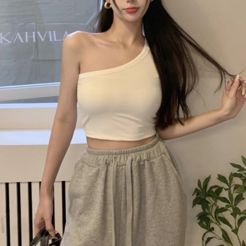 Летний женский топ с диагональными плечами, универсальный топ с открытым пупком, короткий топ