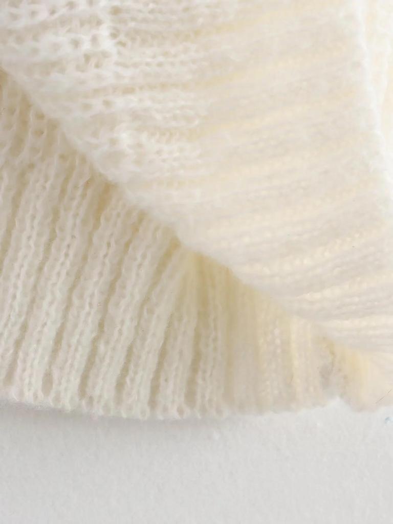 2025 Весна/Лето Женский Повседневный Однотонный Свитер с Круглым Вырезом и Коротким Рукавом-Фонариком