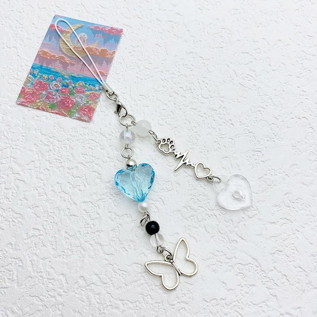 Fashion Heart Butterfly Hangings Pendant Phone Charm Lanyard Pocket Keychain Strap Bag Decoration Wallet Pendants