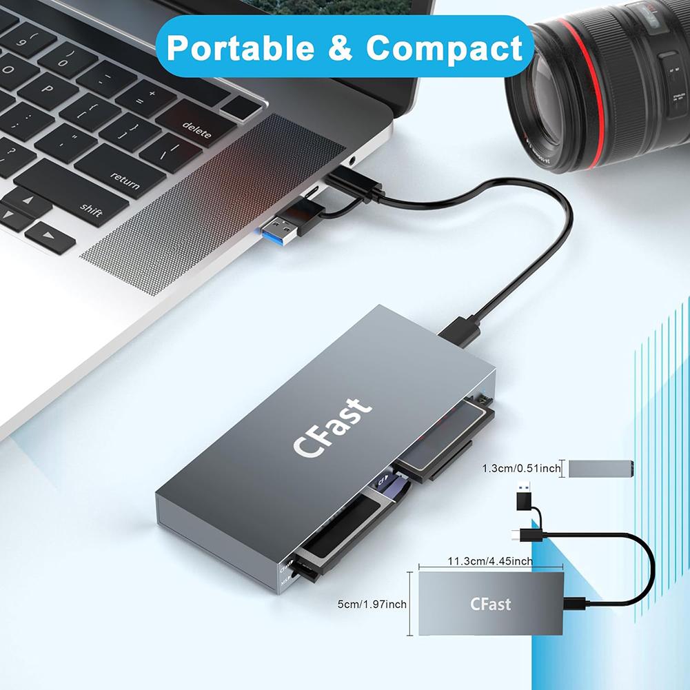 CFast Card Reader Read 6 Cards Simultaneously Memory Stick Pro Duo Adapter 5Gbps USB Card Reader for CFast/CF/MS/SD/TF/XD Card