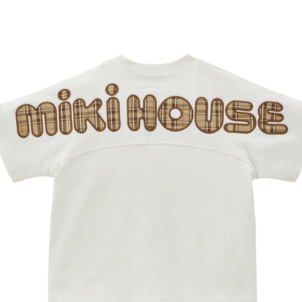 MIKI HOUSE Short Sleeve Made in White T-Shirt, Logo, Plain, Check, Simple, Japan, Boys, Girls, Baby, Kids, Children's Clothing, 10-5255-682, 110cm,