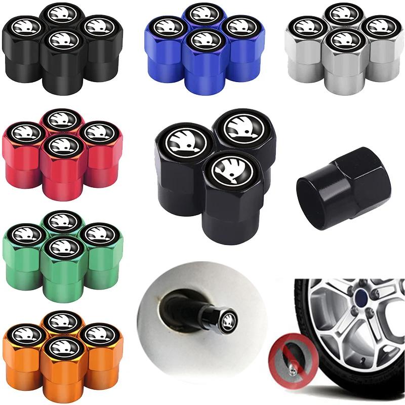 LKPP1 4PCS Car Styling Aluminum Emblem Wheel Tire Valve Stem Air Caps For Skoda S Octavia Fabia Rapid Yeti Superb Octavia A5 VRS VII