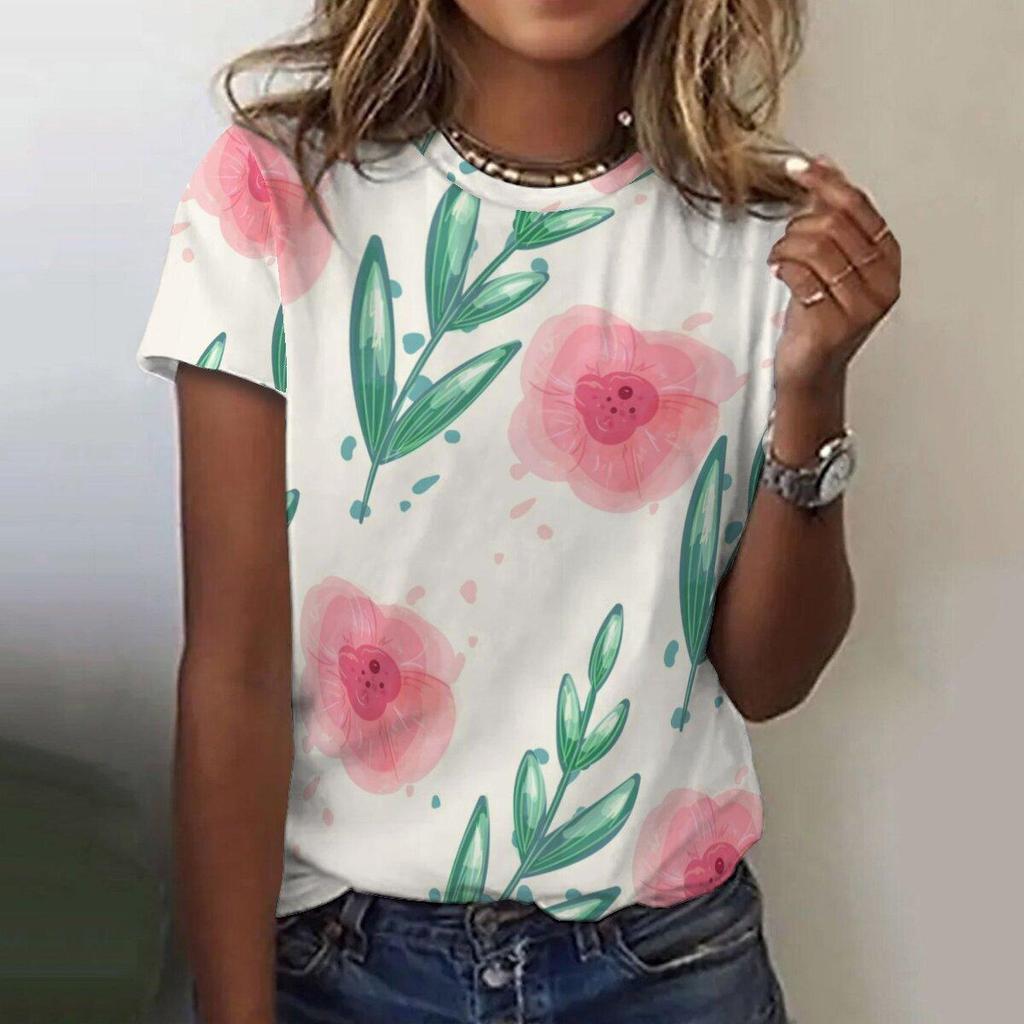 Beautiful Flower T Shirts for Women Summer New Short Sleeve Top Casual Fashion Printed Women's T-Shirt Harajuku Streetwear Tee
