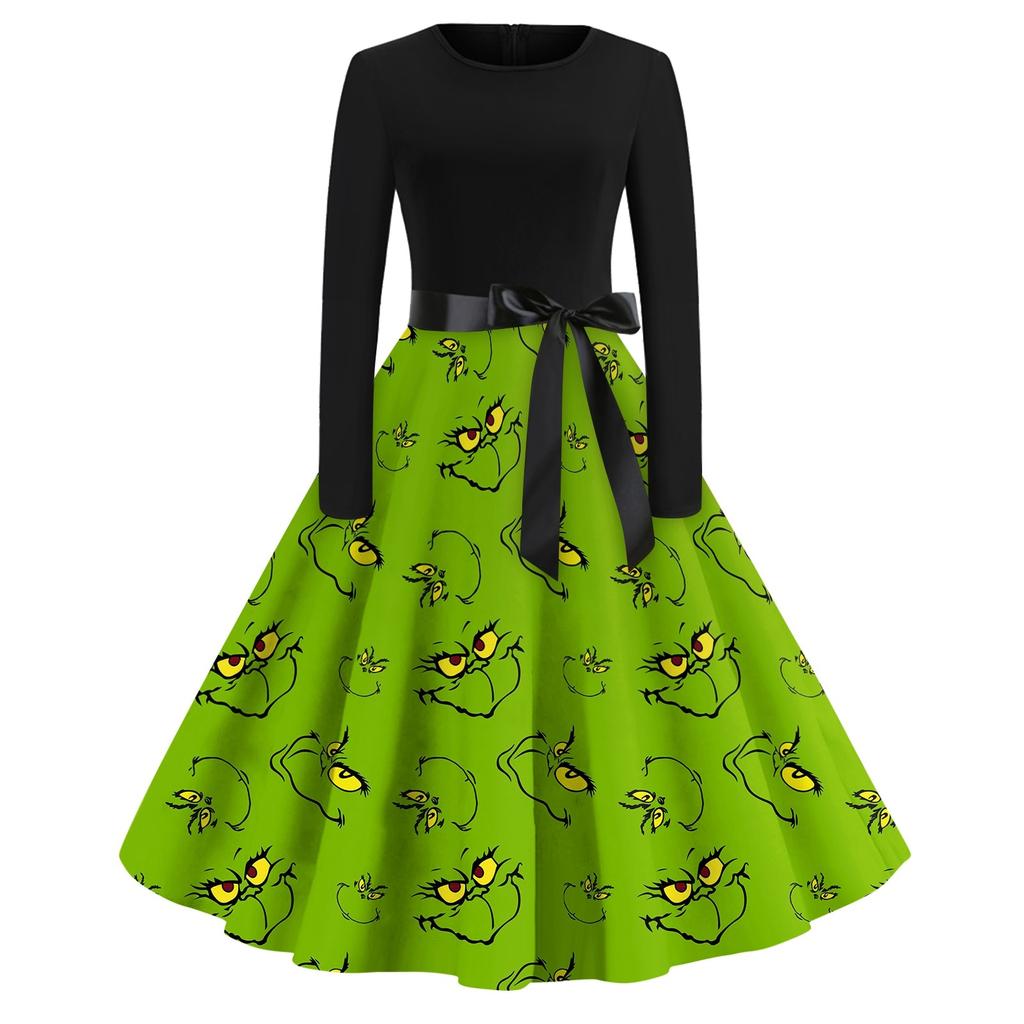 Женское повседневное рождественское платье с круглым вырезом и широкими рукавами, облегающее платье