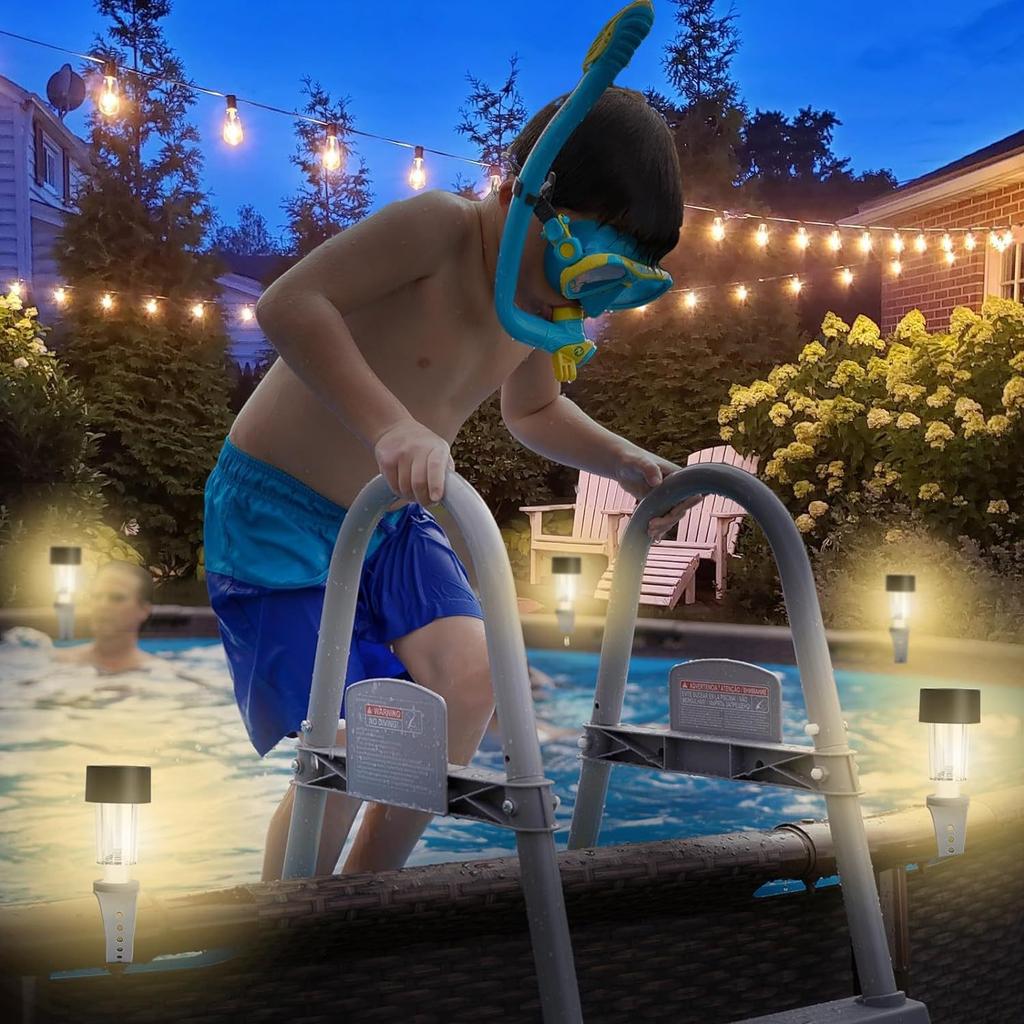 6pcs Solar LED Pool Lights Suitable For Ground Pool Fence Decoration LED Waterproof Pool Accessories Night Lights