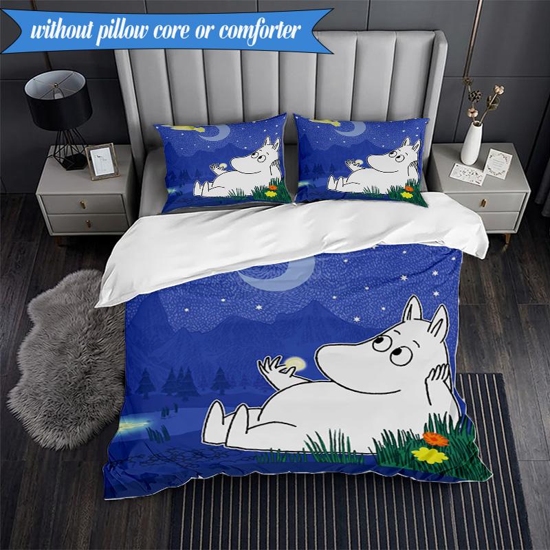 3PCS Moo-min Family Celebration Bedding Set,Including 1pc Duvet Cover And 2pcs Pillowcases Perfect for Bedroom, Dormitory, Fan Christmas gift