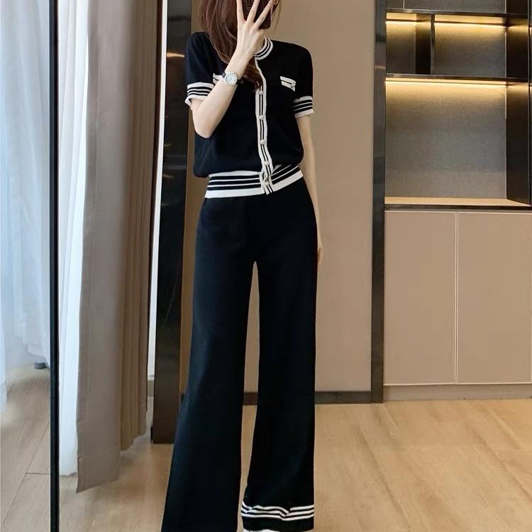 Комплект женских профессиональных трикотажных брюк широкого кроя весна-лето