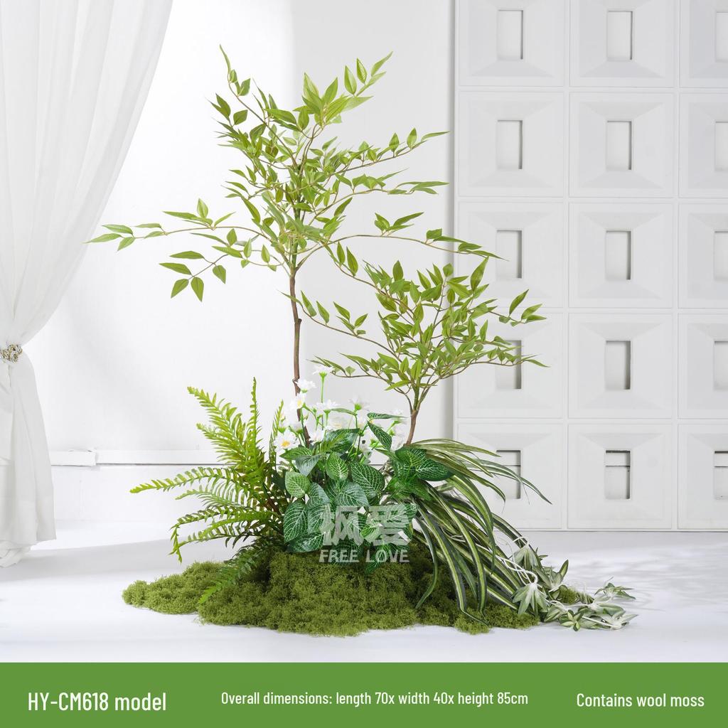 Luxury Faux Green Plant and Flower Decor - Indoor Moss and Grass Clusters for Elegant Landscaping.
