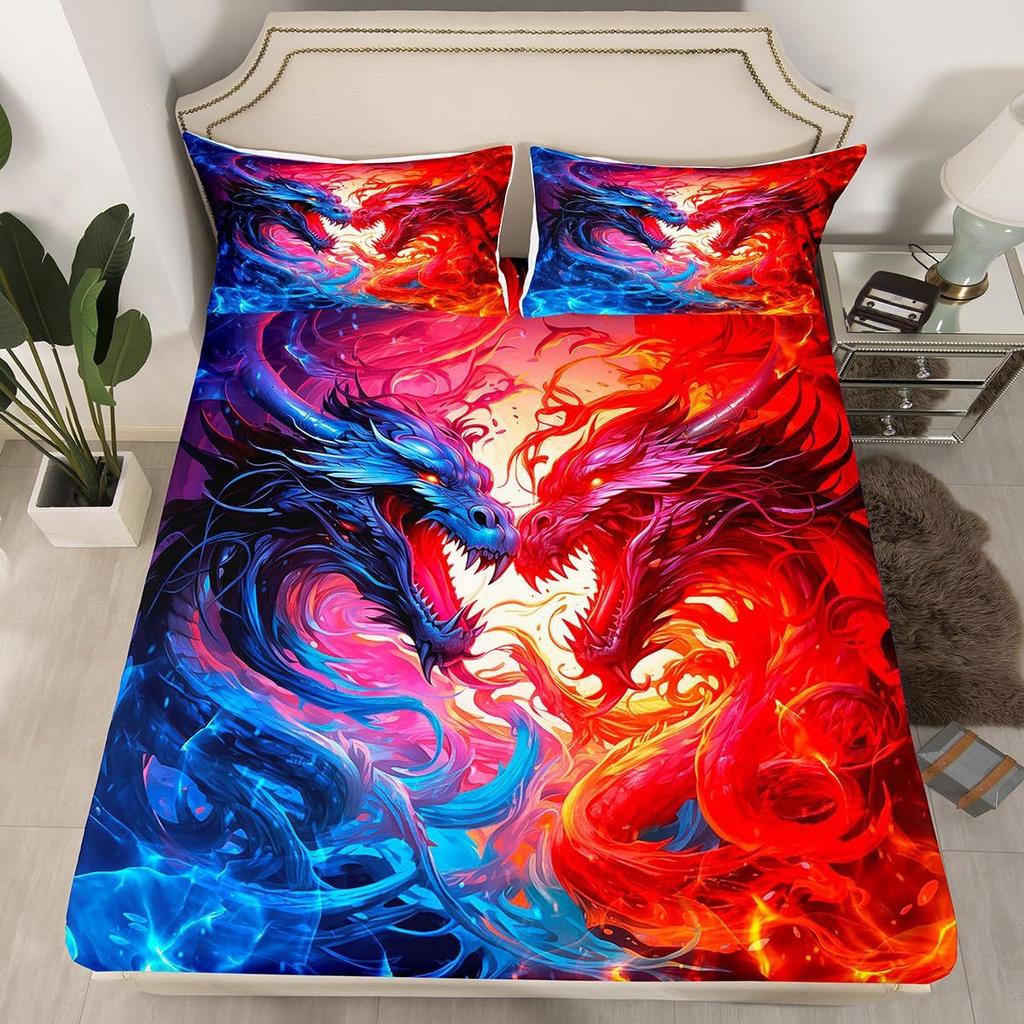 Матрас с рисунком льва, трехпредметный, цифровая печать, для пары, черный, золотой, корона, покрывало, постельное белье