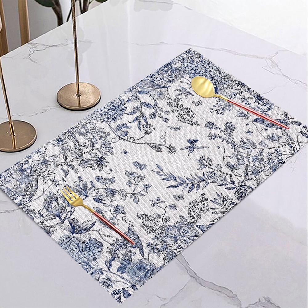 4pcs Watercolor flower Placemats Linen Placemat Linen Seasonal Table Mats for Party Kitchen Wedding Dining Decor