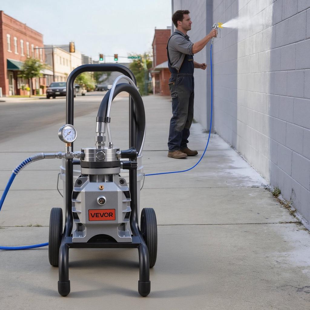 Diaphragm Airless Paint Sprayer, 1800 W Efficient Cart Airless Paint Sprayer, 3300 psi High Pressure, with Extension Pole, Cleaning Needle and Brush,