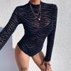 Autumn Fashion Sexy Irregular Stripe Bodysuit Women's Perspective Long Sleeve Slim Casual Bodysuit