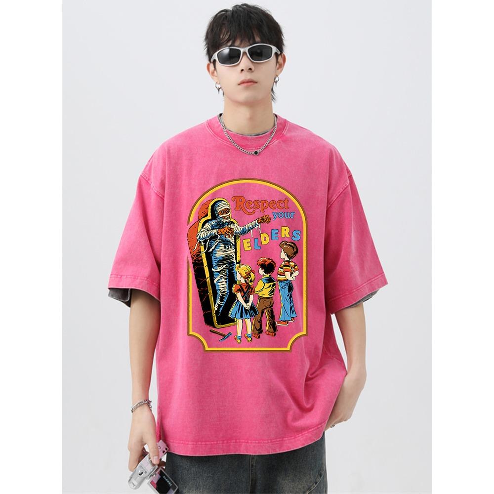 Уважайте своих старших мамочек, забавная стираная ретро мужская футболка, дышащая одежда, большой размер, короткий рукав