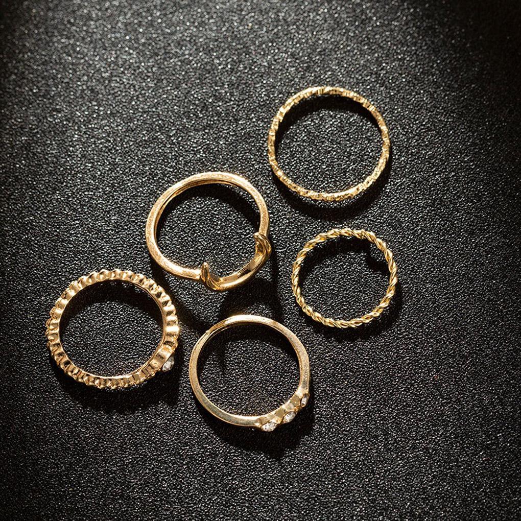 5pcs Crystal Finger-ring Set Bohemian Moon Midi for Women Brief Jewelry Gift