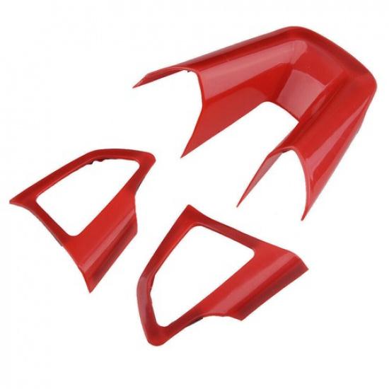 Fit For Ford Focus 2015-2018 ABS Red Steering Wheel Button Frame Cover Trim 3PCS