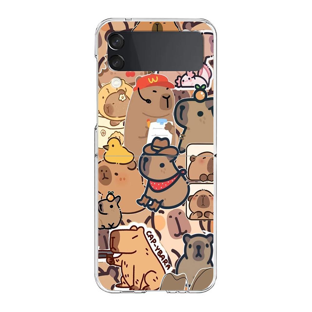 Чехол для телефона Samsung Galaxy Z Flip 6 5 4 Прозрачный для Samsung Z Flip 3 Жесткий ПК Складной корпус Милый Капибара Capas Сумка