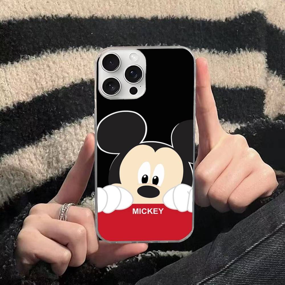 M-Minnie M-Mickey Silver Gradient Pleated Water Ripple Phone Case for IPhone 17 16 15 14 13 12 11 Pro Max