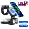4-in-1 Magnetic Wireless Charger For Magsafe iPhone 16 15 14 13 12 Apple Watch AirPods Pro Alarm Clock Fast Charging Station