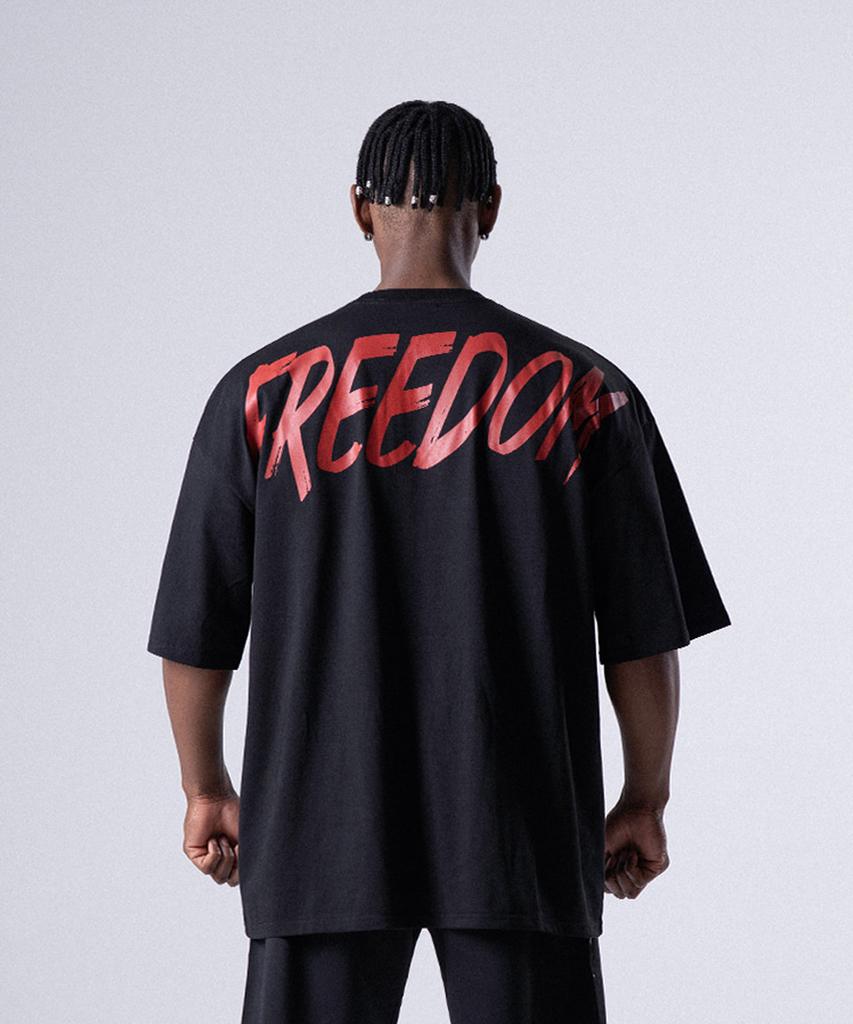 FREEDOM Oversized Back Print T-Shirt (Black/Red)