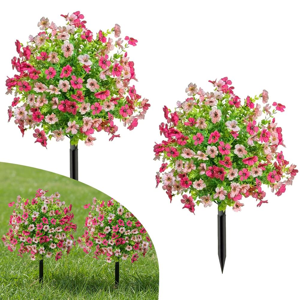 2pc Artificial Ball-Shaped Multicolor Flower Bush with Ground Stake for Garden Patio Flower Bed Yard Outdoor Party Decor