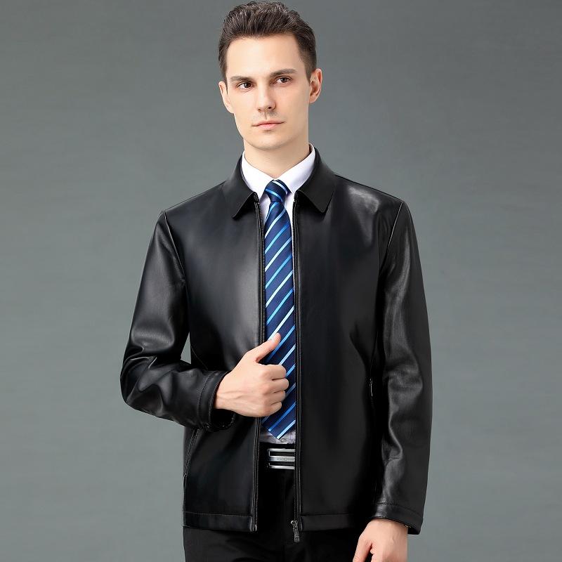 Мужская куртка из натуральной овчины с лацканами и бархатом для повседневного ношения в стиле среднего возраста из мягкой кожи на весну и осень