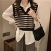 Pullover V-neck Striped Knitted Vest Women Spring and Autumn 2022 Casual Sleeveless Vest Sweater Female Top