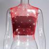Leqoel Sexy Mesh Out Backless Tank Hollow Summer Rhinestones Tops New Fashion Party See Through Fishnet Crop  for Women