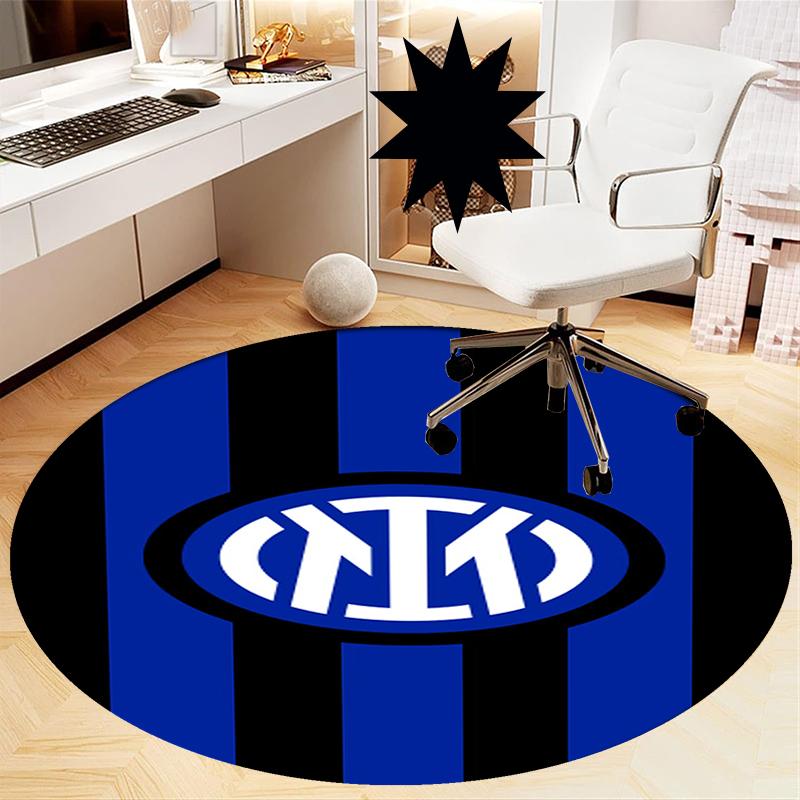 Inter Milan Printed Round Rug Carpet Chair Rug Area Rug Entryway Doormats,for Office Chair Living Room Bedroom Kitchen Room.