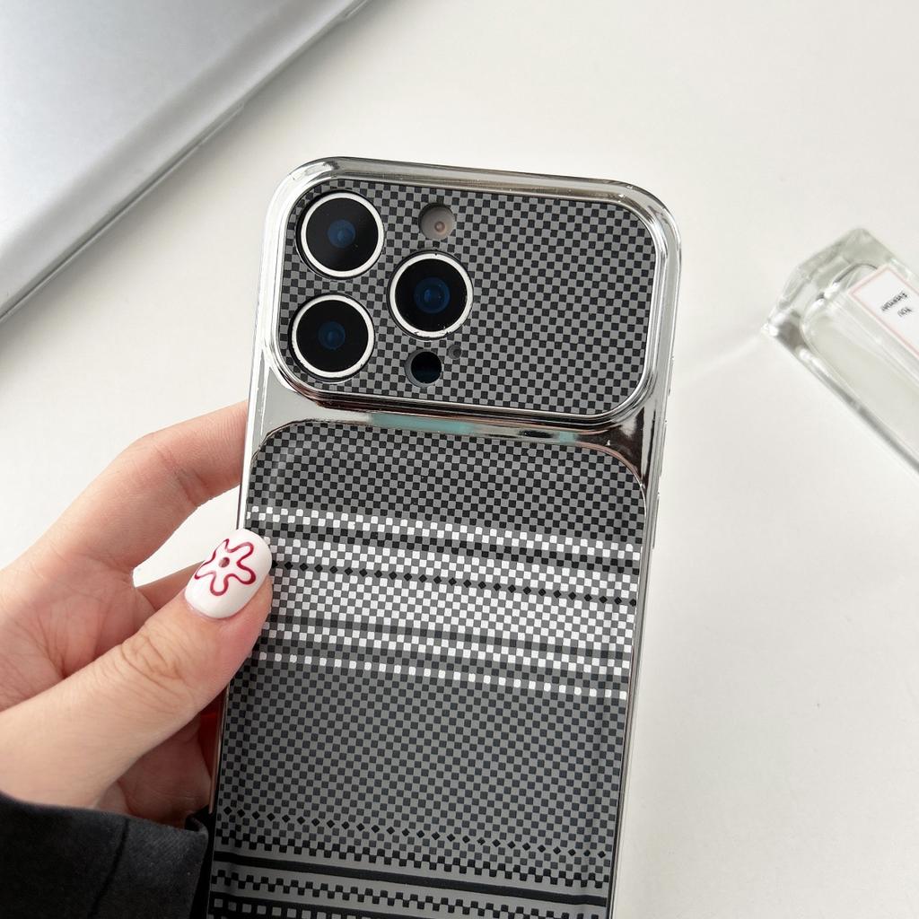 Чехол для телефона из ПК с текстурой карбонового волокна и кевлара Для iPhone 17 16 15 14 13 Pro Max Покрытие Большое Окно Ударопрочный Бампер