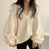 Loose Fashion Women's Hooded Sweatshirt Drop Shoulder Top Large Size Solid Color Patch