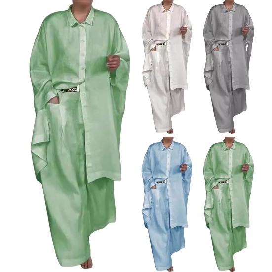 2 шт./комплект женская рубашка брюки комплект с длинными рукавами лацкан на пуговицах блузка с нагрудным карманом