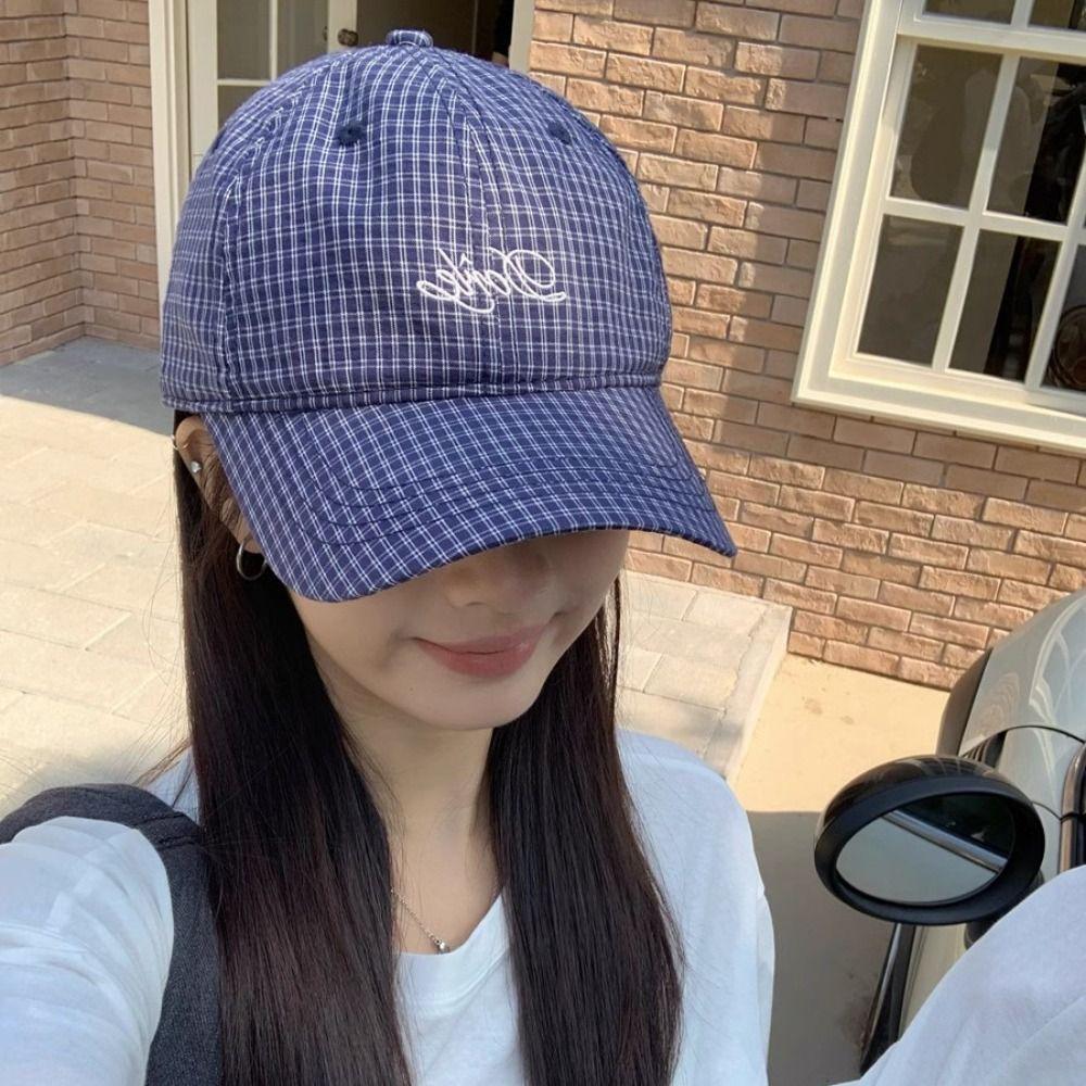 Регулируемая клетчатая бейсболка Хлопковая кепка-визор в стиле Y2k Модная вышитая бейсболка для девочек