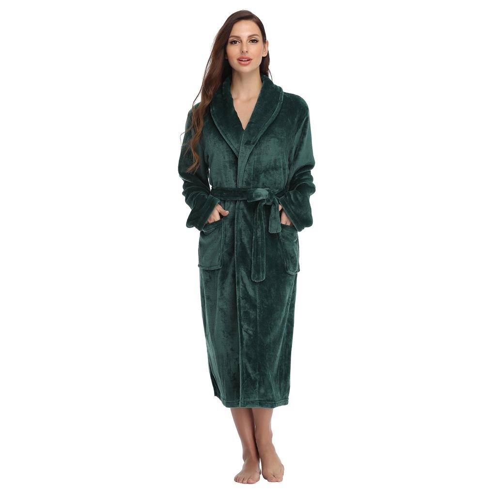 Women's Solid Color Lapel Bathrobe Autumn Winter Models Facecloth Warm Comfortable Longsleeved Homewear