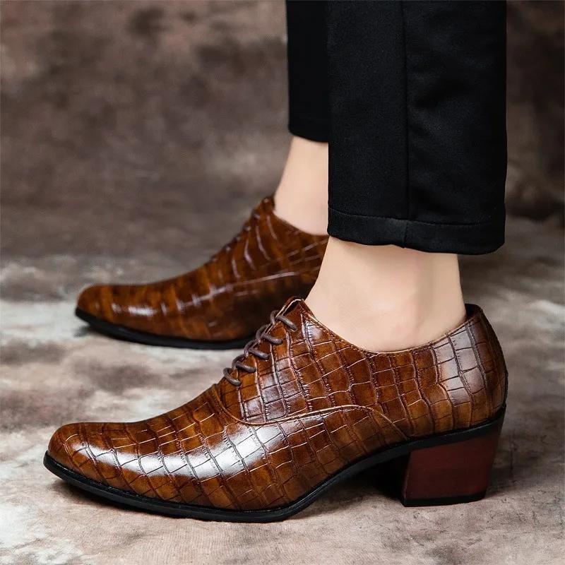Men's Dress Shoes Designer High-heeled Height Increasing Leather Shoes Luxury Wedding Party Shoes for Men High Quality Dress Sho