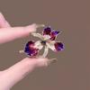 Sparkling Enamel Lapel Pin Rhinestone Plants Badge Luxury Iris Flower Brooch Suit