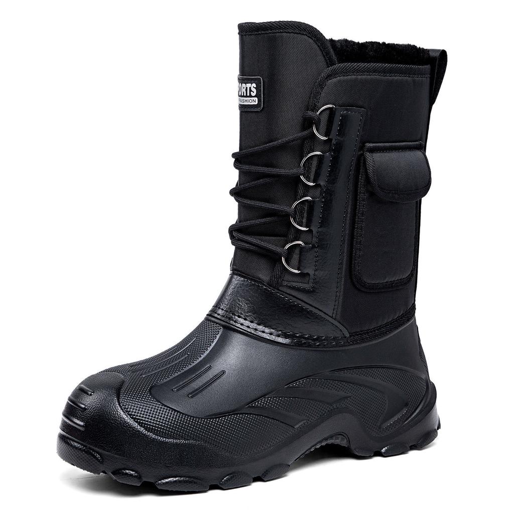 Cotton Shoes with Fleece and Thickened, High-top Snow Boots, Waterproof and Anti-slip, One-foot Cotton Boots