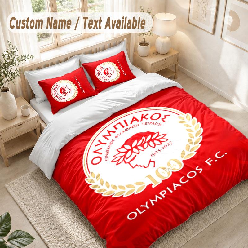 Olympiacos Bedding Set, 1 Duvet Cover & 2 Pillowcases Soft Comfortable Bedroom Home Textile Decor
