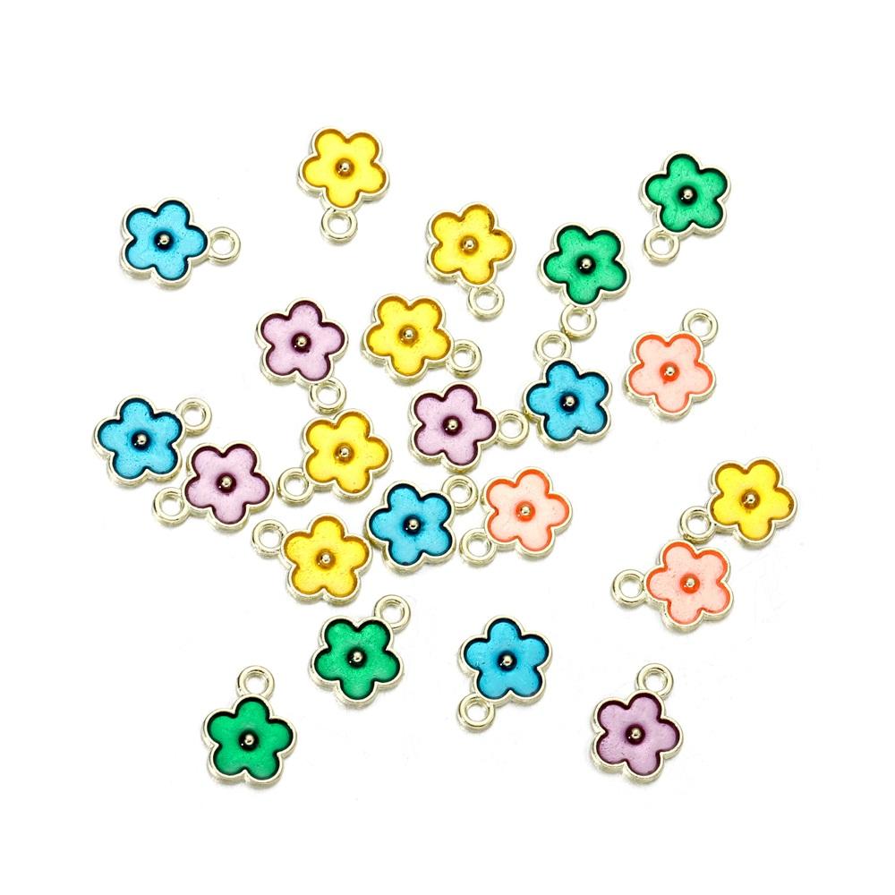 10Pcs/lot Mix Style Colorful Flower Pendants Enamel Metal Necklace Bracelet Charms For DIY Jewelry Making Supplies Accessories
