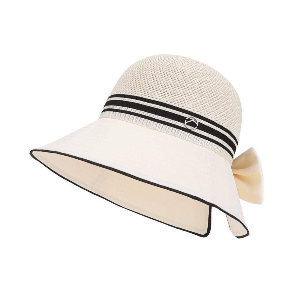 Weave Bow Fisherman Hat Large Bow Sunscreen Bucket Hat Elegant Women Sun Hat  Riding