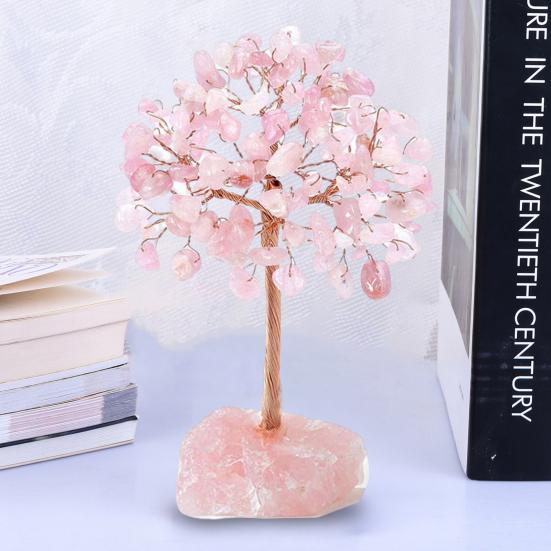 Розовый кварц Счастливое дерево Доброе значение Декор для дома ручной работы с подложкой