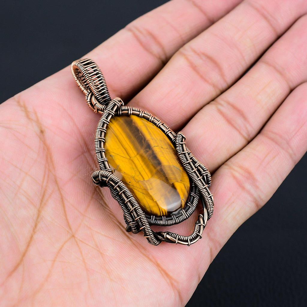 Драгоценный камень тигровый глаз, чистая медная проволока, обернутая ювелирными изделиями ручной работы