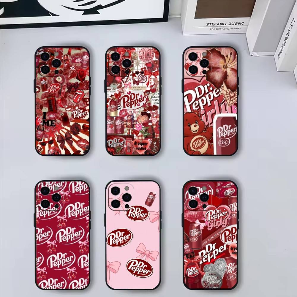 Cherry Drink Dr Pepper suger Phone Case For iPhone17,16,15,14,13,12,11 Plus,Pro Max Soft Black Cover