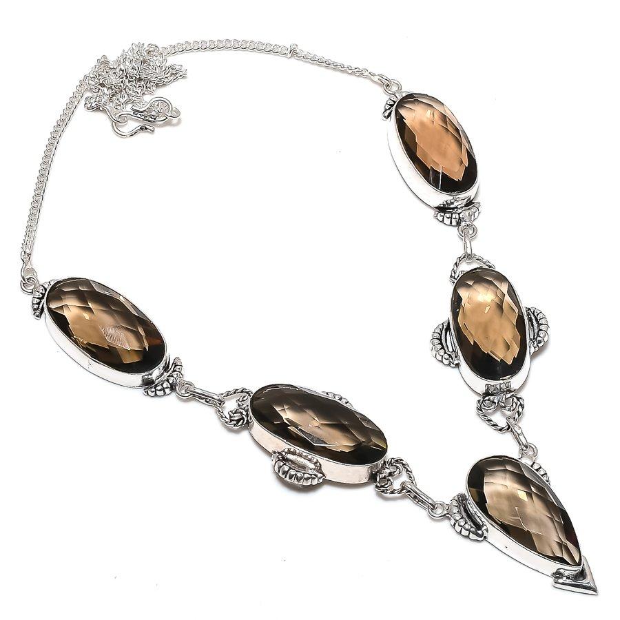 Natural Smoky Topaz Gemstone 925 Sterling Silver Jewelry Necklace 18" f9O52