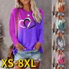 2023 Autumn Winter Women's Vintage Top Tee Shirt Elegant Loose Size Long Sleeve Daily Round Neck Love Heart Printed Pullover