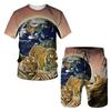 The Tiger 3D Printed T-Shirt/Suit Summer Short Sleeved O-Neck Men's Beach Pants 2 Pcs Set Couple Sportswear Swimming Shorts