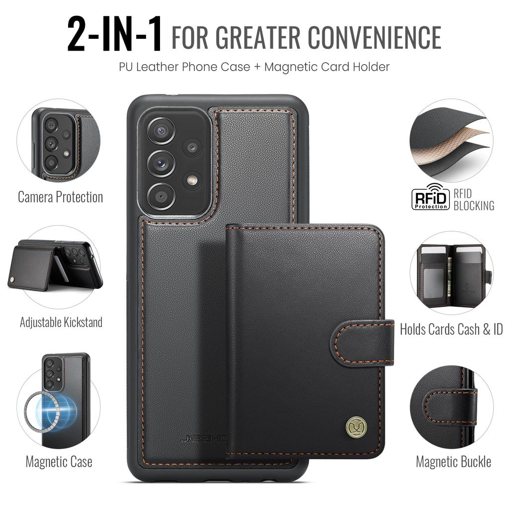 For Samsung Galaxy A33 5G Case JEEHOOD J09 RFID Blocking Card Holder Leather Back Phone Cover Magnetic Case