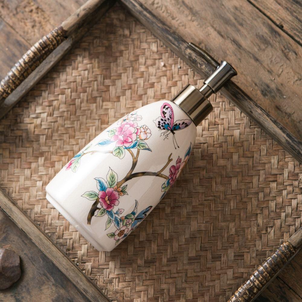 Пустая бутылка с дозатором для шампуня, винтажный цветочный узор, диспенсер для жидкого мыла, кухня