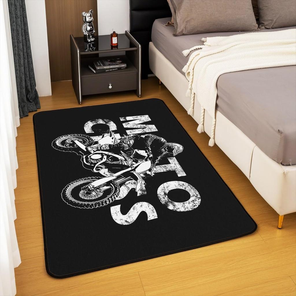 Motocross Rider Area Rug for Living Room and Bedroom, Dirt Bike Motorbike Sports Carpet, Soft Extreme Sports Floor Mat