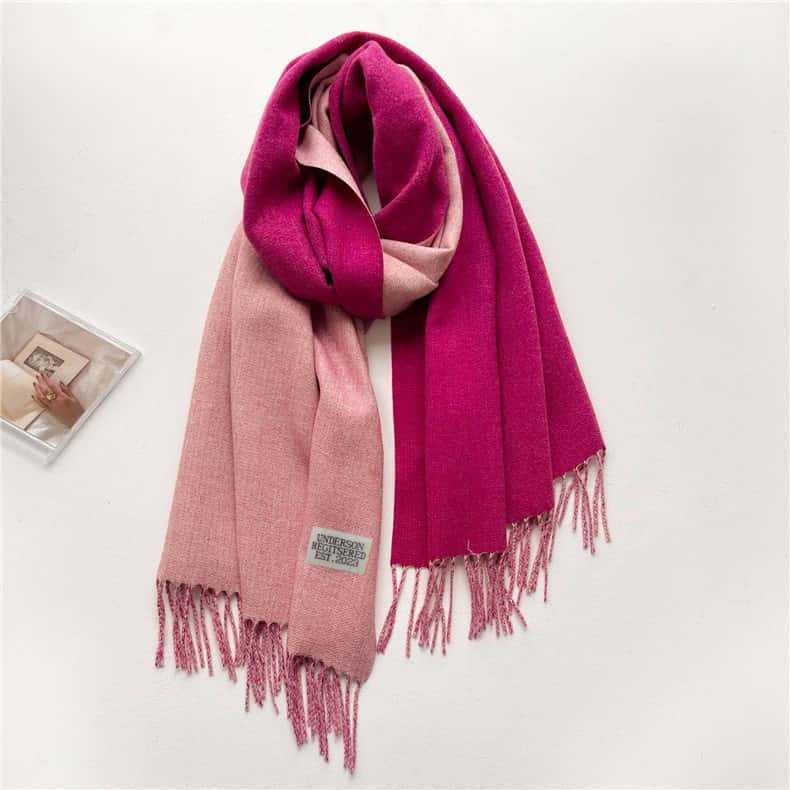 2024 Autumn/Winter New Thickened Warm Solid Color Double Sided Two Tone Tassel Imitation Cashmere Scarf, High Grade Shawl Neck